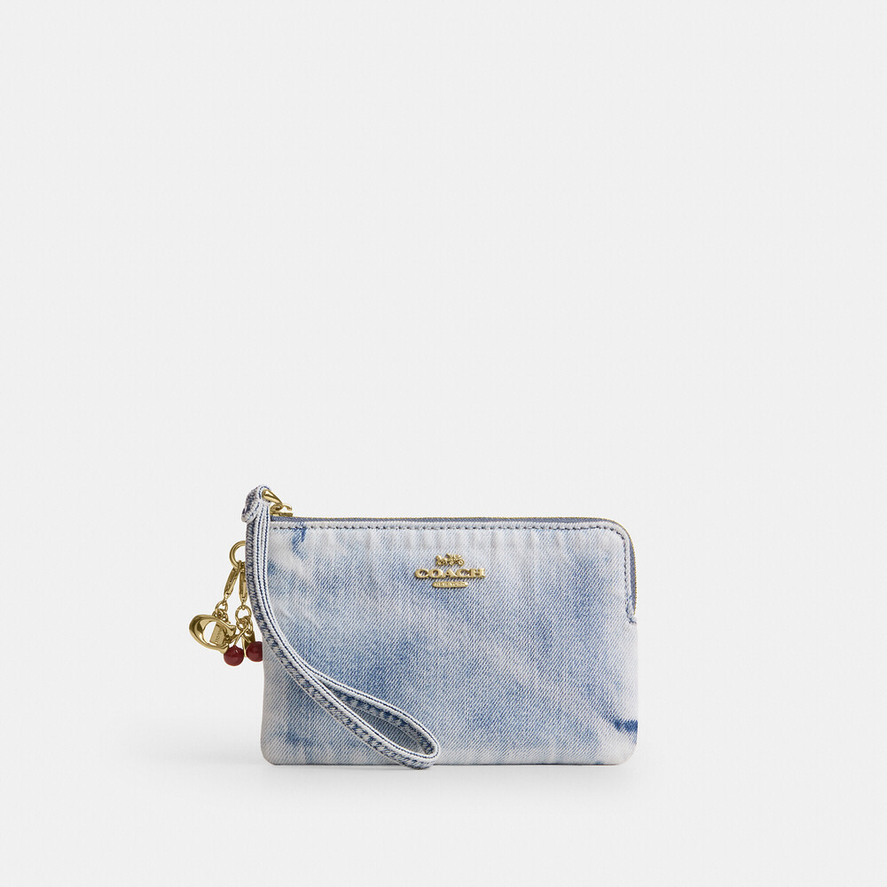 Coach Outlet Corner Zip Wristlet In Loved Denim With Charms - Picture 2 of 6